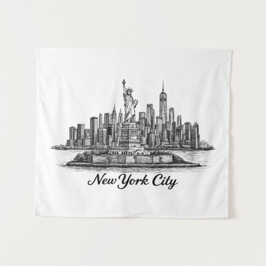 Tenture New York City Skyline Line Art Illustration (Devant (Horizontal))