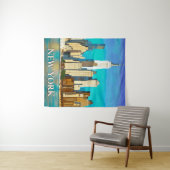 Tenture New York Skyline en bleu Cobalt et Tan (En situation (horizontale))