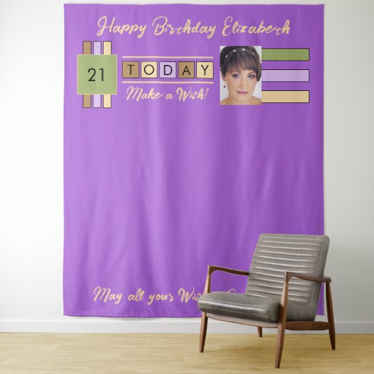 Tenture N'importe quel âge photo violet fête d'anniversair (En situation)