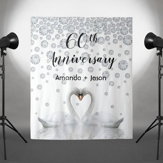 Tenture Noces de diamant 60e anniversaire cygnes blancs am