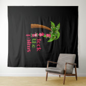 Tenture NOËL À LA PLAGE graphique SANTAS ELVES PALM (En situation (horizontale))