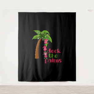 Tenture NOËL À LA PLAGE graphique SANTAS ELVES PALM