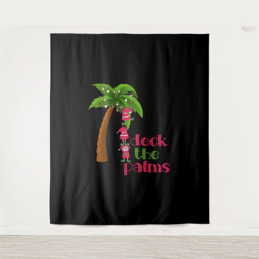 Tenture NOËL À LA PLAGE graphique SANTAS ELVES PALM (Devant)
