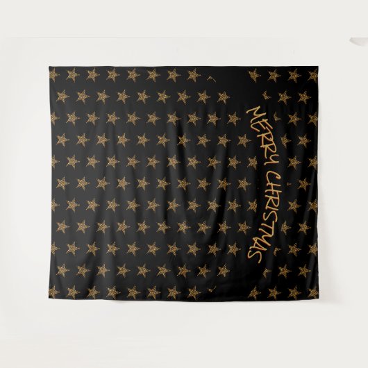 Tenture Noël | Fête | Étoiles Dorées | Fond Noir (Devant (Horizontal))