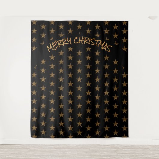 Tenture Noël | Fête | Étoiles Dorées | Fond Noir (Devant)