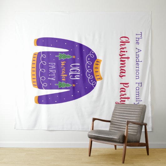 Tenture Noël fête laide pull bleu blanc (En situation (horizontale))