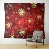 Tenture Noël Golden Snowflakes sur Arrière - plan rouge (En situation (horizontale))