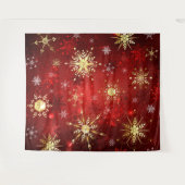 Tenture Noël Golden Snowflakes sur Arrière - plan rouge (Devant (Horizontal))