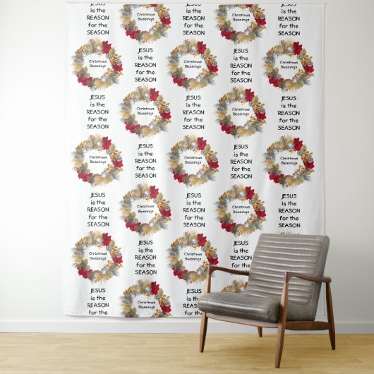 Tenture Noël | JÉSUS RAISON SAISON | Couronne festive (En situation)