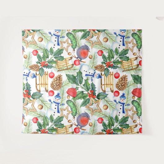 Tenture Noël Noël Noël Noël Snowman, Pine Cones, Holly (Devant (Horizontal))