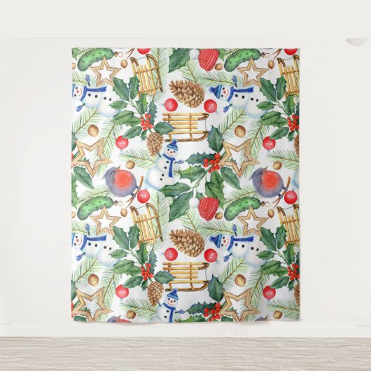 Tenture Noël Noël Noël Noël Snowman, Pine Cones, Holly (Devant)