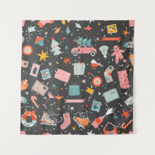 Tenture Noël noir : motif vintage orné.