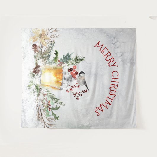 Tenture Noël Oiseau dans les bois enneigés Joyeux Noël (Devant (Horizontal))