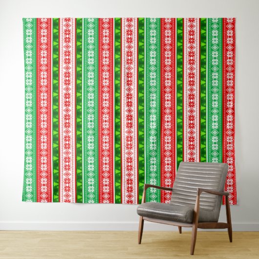 TENTURE NOËL ORNAMENTS DESIGN ROUGE BLANC VERT (En situation (horizontale))