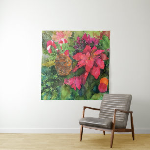Tenture Noel Poinsettia peinture aquarelle originale