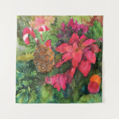 Tenture Noel Poinsettia peinture aquarelle originale (Devant)