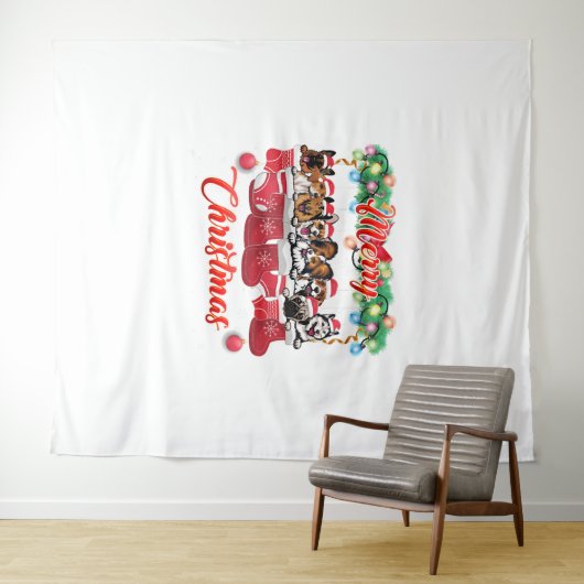 Tenture Noël Pyjama Chiens mignons Noël Amoureux des chien (En situation (horizontale))