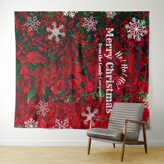 Tenture Noël Rouge Vert Flocon de neige | Fond de fête (En situation (horizontale))