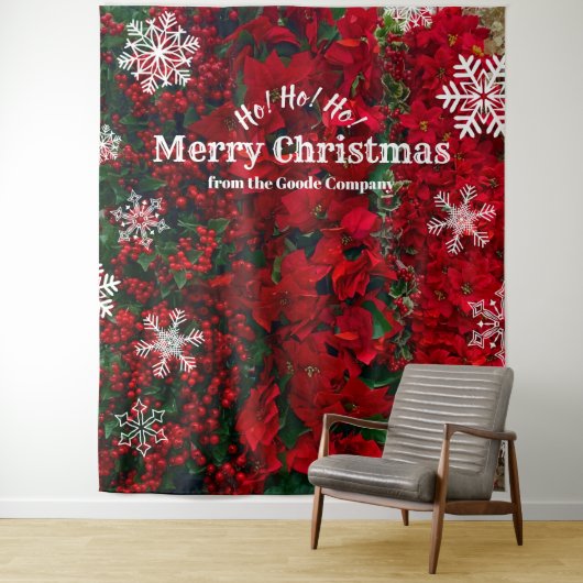 Tenture Noël Rouge Vert Flocon de neige | Fond de fête (En situation)