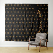 Tenture Noël | Vacances | Étoiles Dorées | Fond Noir (En situation (horizontale))