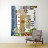 Tenture Noël Ville des merveilles d'hiver Maisons en carre (En situation)