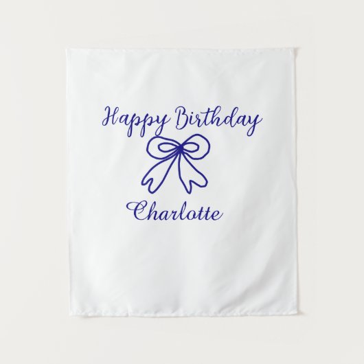 Tenture Nœud bleu CUTIE AJOUTER NOM BÉBÉ joyeux anniversai (Devant)
