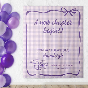 Tenture Nœud en Gingham Violet Un Nouveau Chapitre Diplôme