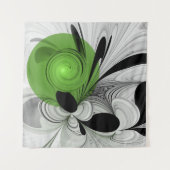 Tenture Noir Abstrait et blanc avec art fractal vert (Devant (Horizontal))