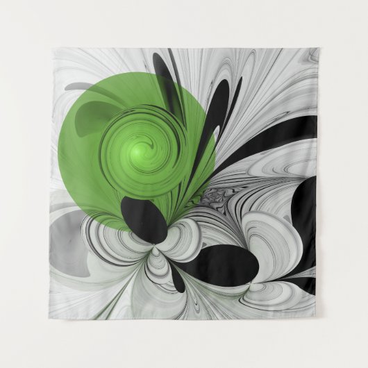 Tenture Noir Abstrait et blanc avec art fractal vert (Devant (Horizontal))