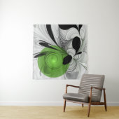 Tenture Noir Abstrait et blanc avec art fractal vert (En situation)
