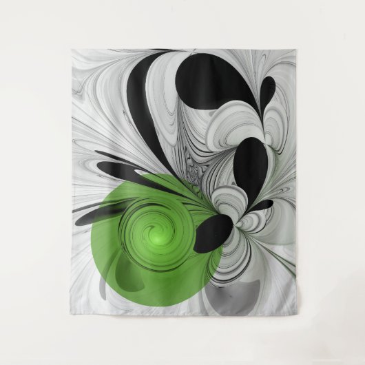 Tenture Noir Abstrait et blanc avec art fractal vert (Devant)