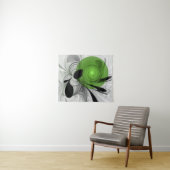 Tenture Noir Abstrait et blanc avec art fractal vert (En situation (horizontale))