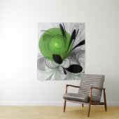 Tenture Noir Abstrait et blanc avec art fractal vert (En situation)