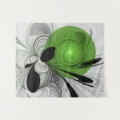 Tenture Noir Abstrait et blanc avec art fractal vert (Devant (Horizontal))