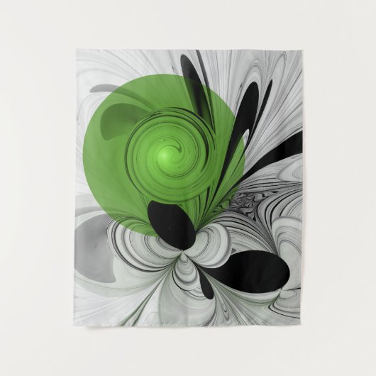 Tenture Noir Abstrait et blanc avec art fractal vert (Devant)