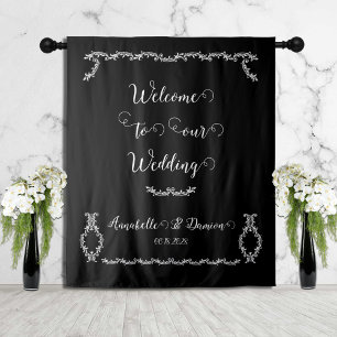 Tenture Noir & Blanc Élégant Acanthus Bienvenue Au Mariage