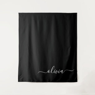 Tenture Noir Blanc moderne Script Girl Monogramme Nom