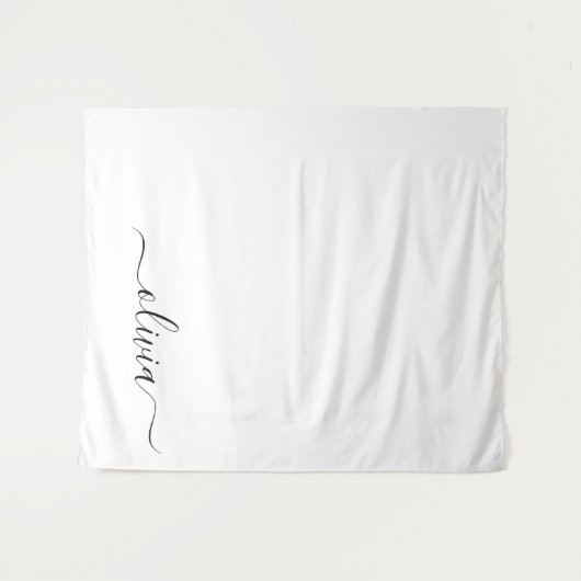 Tenture Noir Blanc moderne Script Girl Monogramme Nom (Devant (Horizontal))