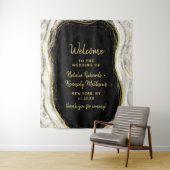 Tenture Noir Blanc & Or Géode Agate Mariage Bienvenue (En situation)