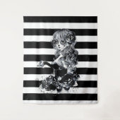 Tenture Noir & Blanc Striped Joli Crâne de sucre fille (Devant)