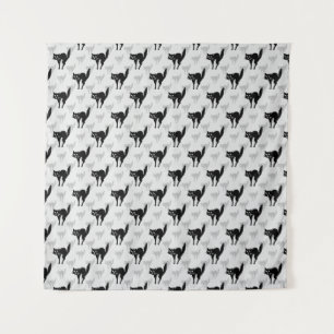 Tenture Noir Chat Shadow Silhouette Motif Design