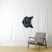Tenture Noir Chat Visage Bleu Yeux Graphique Tee Chat Homm (En situation (horizontale))