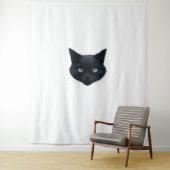 Tenture Noir Chat Visage Bleu Yeux Graphique Tee Chat Homm (En situation)
