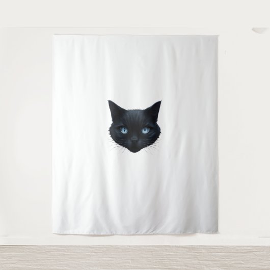 Tenture Noir Chat Visage Bleu Yeux Graphique Tee Chat Homm (Devant)