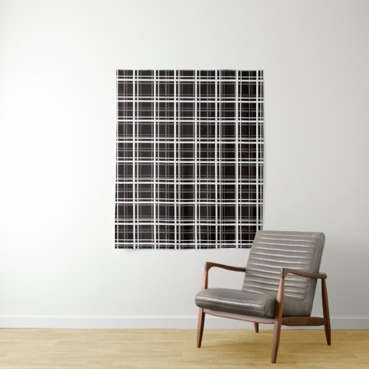 Tenture Noir Fenêtre Plaid Grid Stripes Design Motif (En situation)