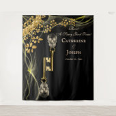 Tenture Noir Or Halloween Mariage & Clés en Crâne Doré (Devant)