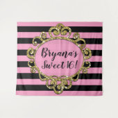 Tenture Noir rose et or rayé Anniversaire arrière-plan (Devant (Horizontal))