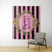 Tenture Noir rose et or rayé Anniversaire arrière-plan (En situation)