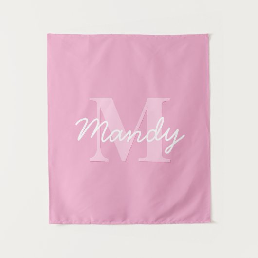 Tenture Nom cursif mignon et monogramme | Rose (Devant)