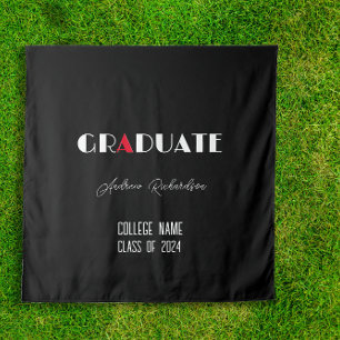 Tenture Nom de graduation noir minimaliste blanc rouge